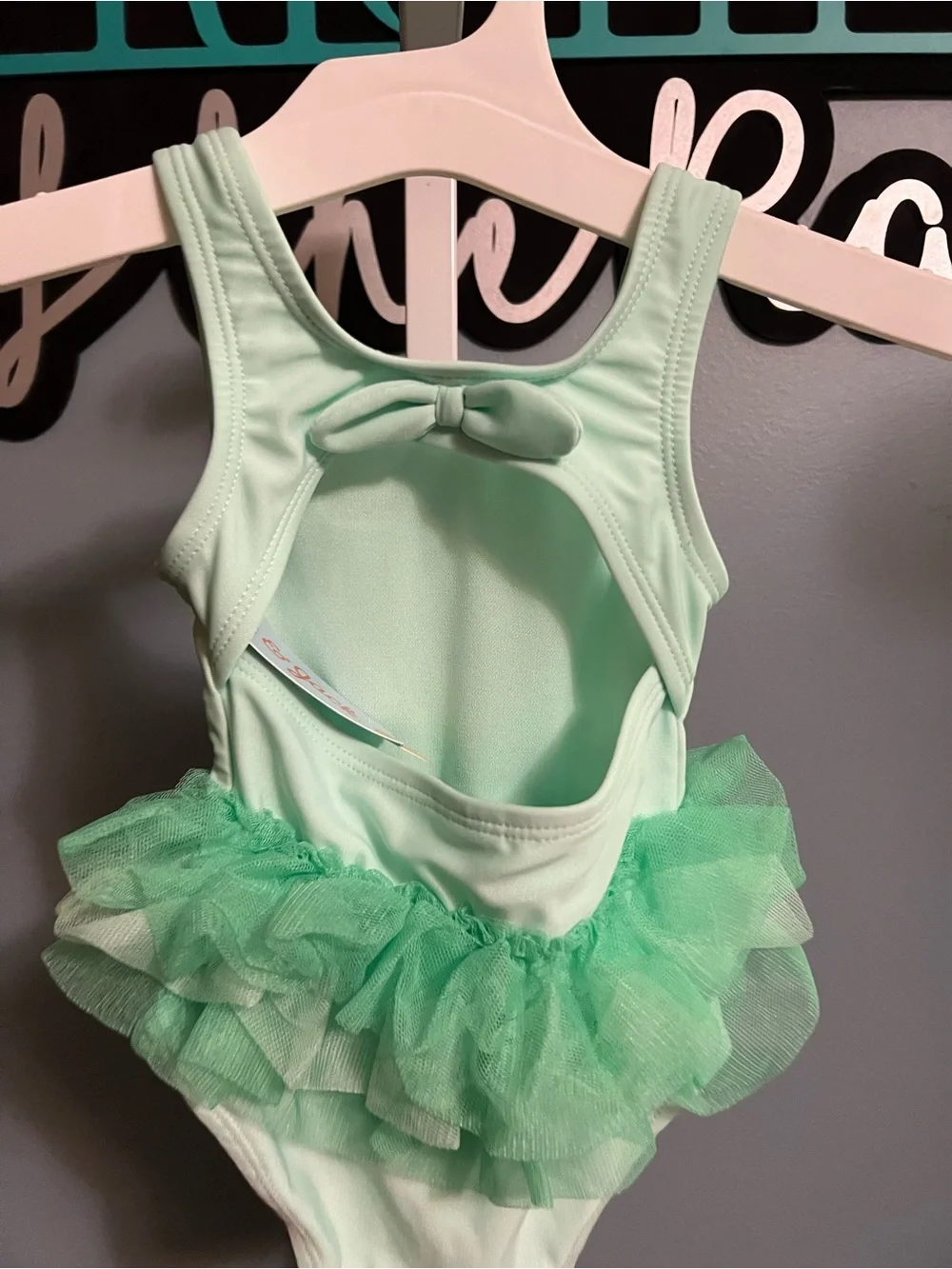 Cat & Jack Green Heart Tulle One Piece Swimsuit NWT
